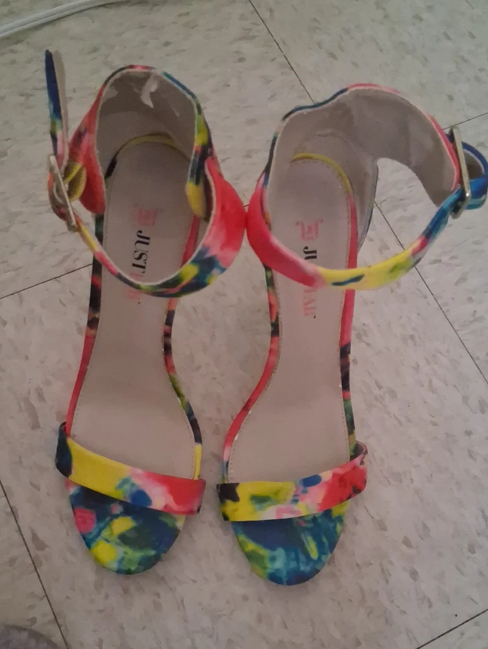JustFab Multicolor Tie-Dye Ankle Strap Heels